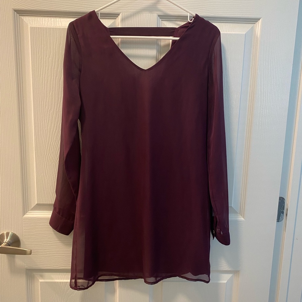 Charming Charlie’s plum sheer sleeves dress